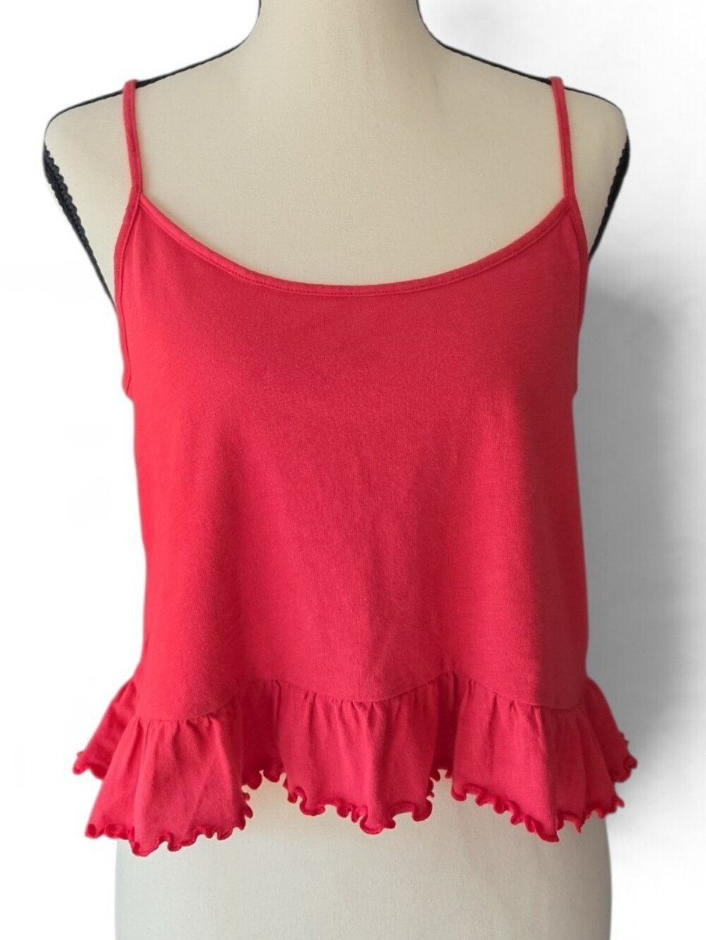 American Eagle Red Women’s Ruffle Hem Spaghetti Strap Tank Top-Size Medium